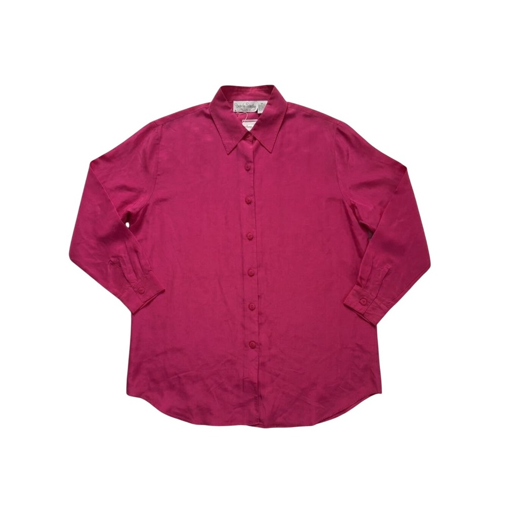 NWT Vintage 1995 DVF Diane von Furstenberg Hot Pink 100% Washable Silk Blouse ML